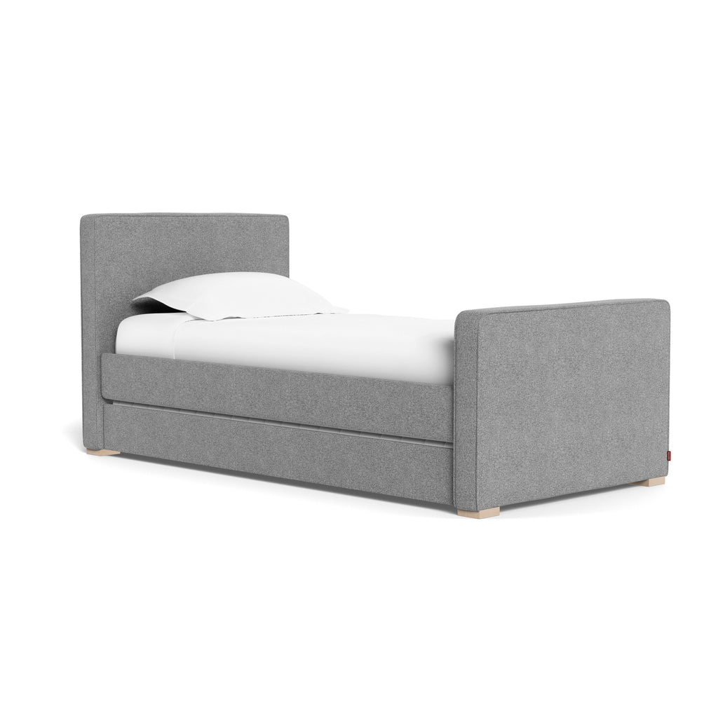 Twin Size Dorma Bed in Pepper Grey - High Head - High Foot-Pepper Grey Piping - Maple Feet