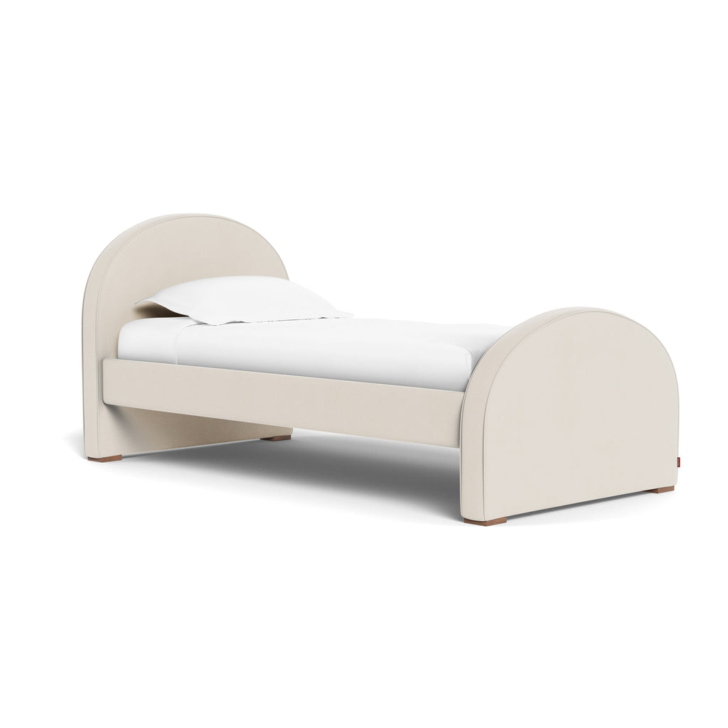 Twin Size Luna Bed in Beach - High Headboard - High Footboard - Beach Piping - Walnut Feet